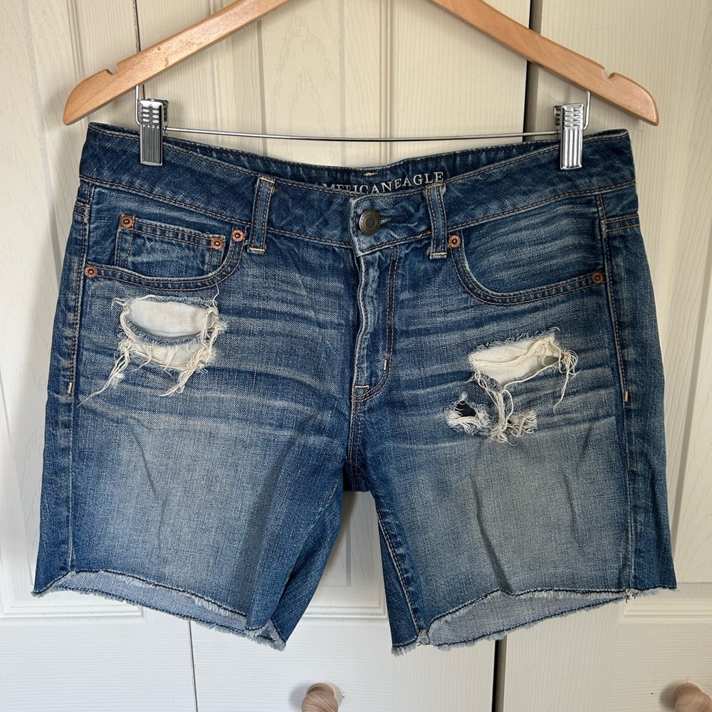 American Eagle Jean Boyfriend Fit Distressed Denim Shorts